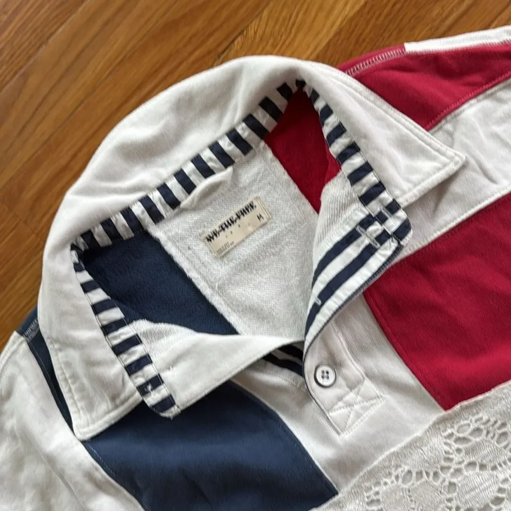 Free People We The Free American Dream Polo Pullover Top Striped